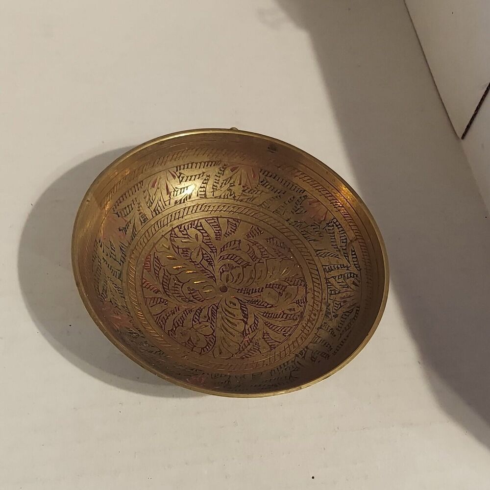 Vintage Brass Bowl Engraved Etched with Hanger India